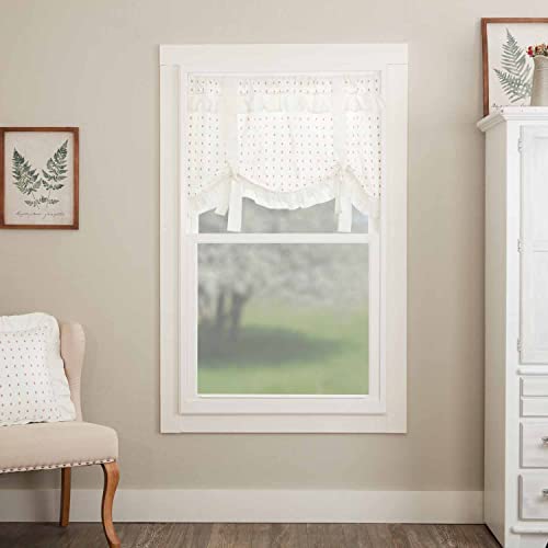 Piper Classics Abigail Ruffled Roman Valance Curtain, 24" Long X 40" Wide, Off White With Red Dots #TOP15