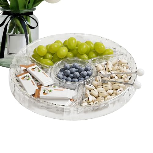 Bandeja portátil para aperitivos, bandeja de servir dividida en 4 compartimentos, bandeja para aperitivos, cuencos grandes para servir, recipiente multiusos para patatas fritas y salsas,