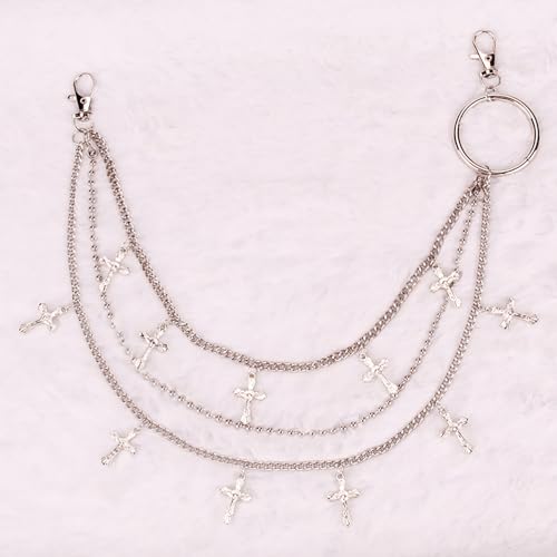 Vivian&CD Jean Chain Belt for Men&Women, Pocket Chain Goth Punk Chain Belt Chain Layered Chunky Pants Chain and Vintage Hip Hop Wallet Chain Jewelry Accessory for Women Men (crucifix)4