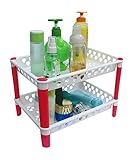 Honla 2-Tiered Plastic Bathroom Shelves Organizer with Perforated Storage Baskets-Small Shelving Units/Drying Rack for Bath Organization,Free Standing,Pink and White