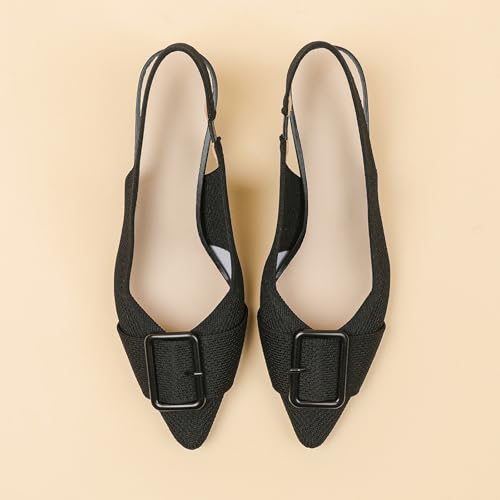 HROYL Women's Knitted Slingback Dress Pumps Pointed Toe Low Block Heel Work Office Wedding Dressy Shoes3