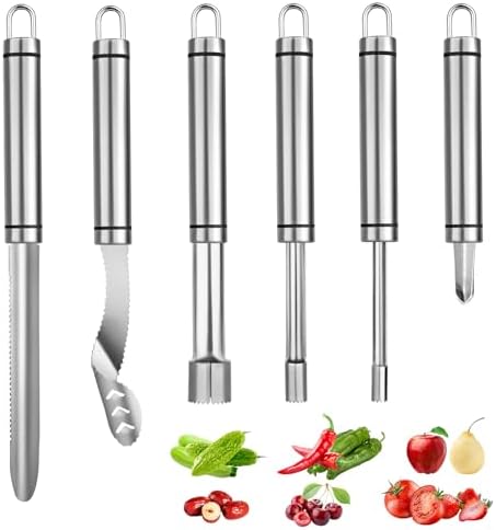 CookDaoMo 6 Pcs Stainless Steel Kitchen Corer Tool, Fruit and Vegetable Corer Set Includes Zucchini Corer, Jalapeno Pepper Corer, Apple Corer, Cherry Corer, Jujube Corer and Tomato Corer