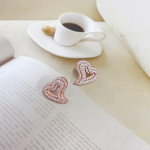 Newzenro Iced Out Cubic Zirconia Heart Stud Earrings For Women Sensitive Ear Dainty Trendy 925 Sterling Silver Post Sparkly Diamond Hollow Heart Hypoallergenic Studs Valentines Day Wedding Gift Girlfriend, thumb #2