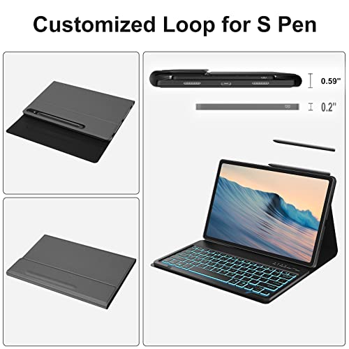Tablet Keyboard Case For Galaxy Tab S7 Fe(5G) 2021 / S8 Plus 2022 - Smart Protective Folio Case With S Pen Holder For Samsung Galaxy Tab S7 Plus - Wireless Backlight Detachable Bluetooth Keyboard #TOP3