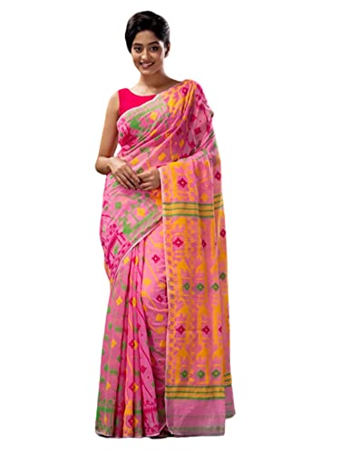 Sari Jamdani de algodón vestido rosa indio formal de 5.5m para solucionar vestuario musulmán