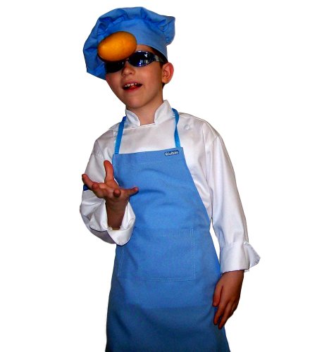 CHEFSKIN Medium Children Kids Baby Blue Chef Set Apron & Adjustable Hat Quality Lite