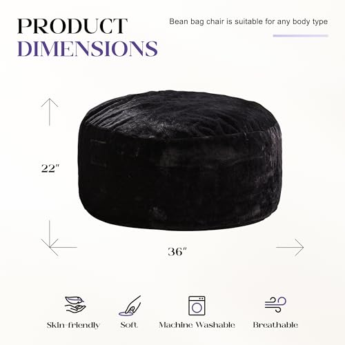 Image of Hobestluk Bean Bag Chair for Adult Giant Beanbag with Filler Black 3FT
