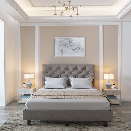 Image of Wooden Modern Upholstered King Size Bed for Bedroom | Wooden Double Bed Without Storage | Platform Cot Upholstered Bed with Upholstery Fabric | Engineered Wood | 6.5 x 6 Ft | Mine