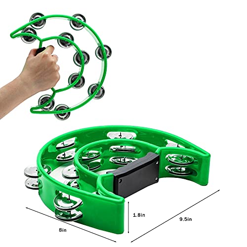 Musfunny Tambourine Double Row Metal Jingles Hand Held Percussion Tambourines Musical Instrument Gifts For Adults, Kids, Party, Ktv (Green) #TOP4