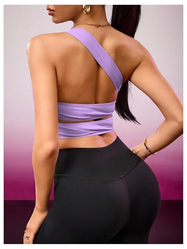 OYOANGLE Womens One Shoulder Sports Bras Twist Asymmetric Hollow Out Left Strap Yoga Workout Cute Support Sport Bras2