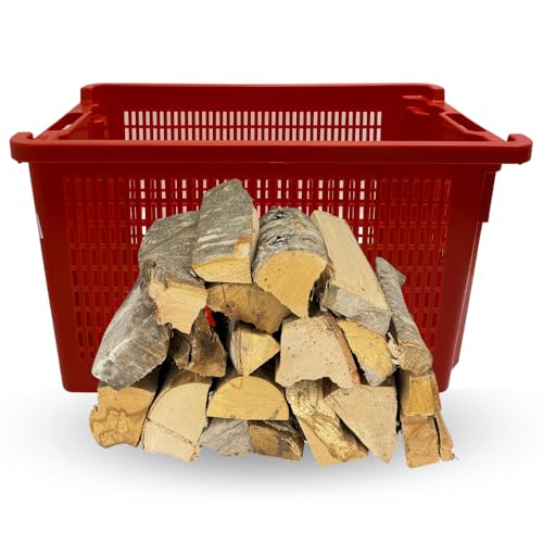 acquaverde | 10 Kg Legna da Ardere di Faggio, Secca e Pronta all'uso, in Tronchetti 25-30 cm con Cesta Portalegna Impilabile e Sovrapponibile da 40 Litri, cm. 56x35x31