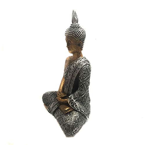 Estátua de Buda Hindu Resina Dourado e Prateado 19,5cm