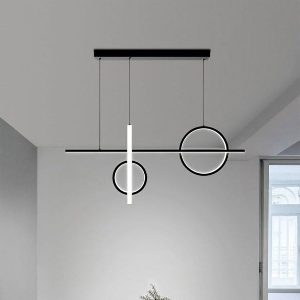 Lustre minimaliste noir LED réglable en hauteur pour table de salle à manger et réunion