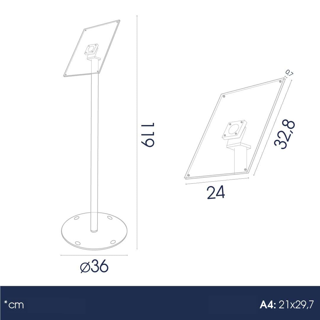 Danieli Store - Expositor Publicitario de Pie de Metacrilato Transparente - Soporte para Carteles A4 con Cierre Magnético - Orientable en Horizontal y Vertical - Soporte Porta Menu de Exterior