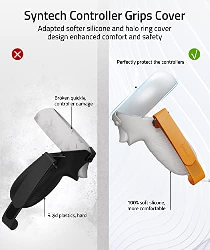 Syntech Touch Controller Grips Cover Compatible with Meta/Oculus Quest 2 Accessories Hand Controller, Soft Silicone Grips Protector with Adjustable Knuckle Straps, and Halo Ring Cover (White-Orange)
