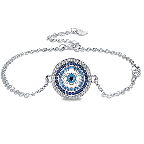 Arrebol Pulsera Ojo de Diablo para Mujer Plata de Ley 925 con Circonita de Color Símbolos de Protección Creativos Pulseras Ajustable Joyería Amuleto Cover