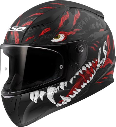 LS2, Integraler Motorradhelm RAPID II KAIJU Matt Black Red White, M
