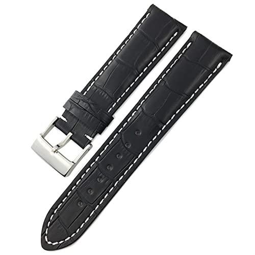 Bracelet de surveillance en cuir 22mm 24mm noir avec fermoir pliant