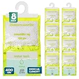 Bolsas Antihumedad Armarios 400g con Depósito 1L – Pack 8 (3,2 kg) – Deshumidificador Colgante Antimoho – Absorbe Humedad hasta 4 Meses – Sin Fragancia – Baños y Trasteros