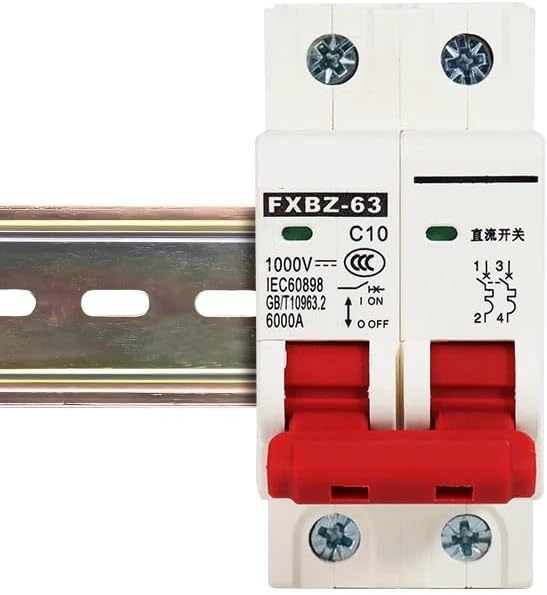 2P 63A DC 1000V Solar Circuit Breaker 20A 32A FXBZ-63 DC1000v PV MCB Din Rail Battery Switch for Solar Photovoltaic System(63A)