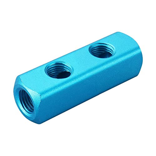 Baomain Aluminum Air Manifold Block, 2-Way 5-Port, 1/4" PT Threaded for Pneumatic Systems