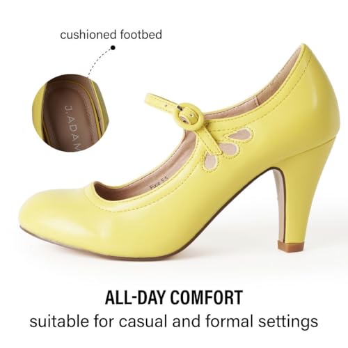 Kitten Heels Mary Jane Pumps By Zooshoo- Adorable Vintage Shoes- Unique Round Toe Design With An Adjustable Strap,Lemon,5.5 B(M) US - Thumbnail 2