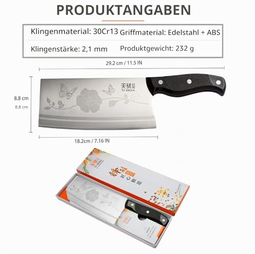 Foto von TJ POP Hackmesser für Fleisch, Professionelles Chinesisches Kochmesser 18cm, Scharfer Full-Tang Fleischerbeil, 30Cr13 Stahlklingestärke 2 mm, TJ SEGA Serie TC17068 für Küche und Restaurant