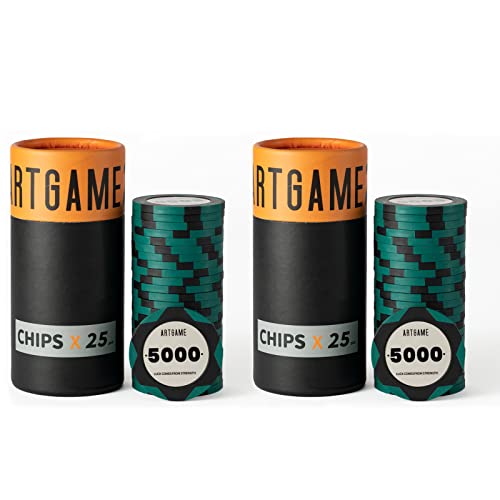 ARTGAME 14 Grams Clay Poker Chips, Minimalism Chip Easy to Recognize Numbered Chips and Color Blank Chips-Pack of 50 Chips…