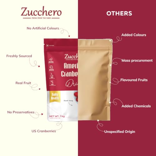 Image of Zucchero Premium Dried Cranberry, 1 kg | Sweet & Tangy | 99% Fat Free | Antioxidant Rich