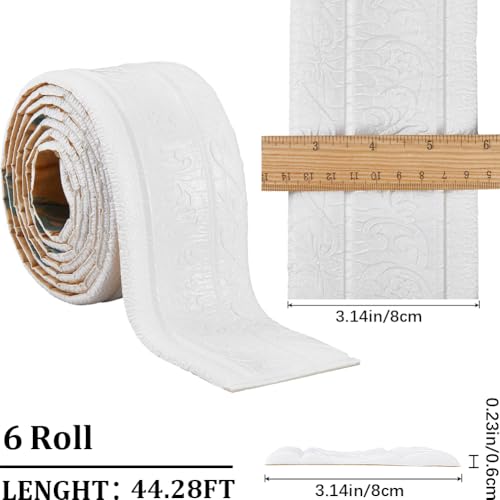 CRASPIRE 531 x 3.14in Peel and Stick Wallpaper Border Crown Molding White Self Adhesive Flexible 3D Baseboard Trim Mirror Sticky Wall Edging Base Lines Foam for Hotel Home DIY Decor