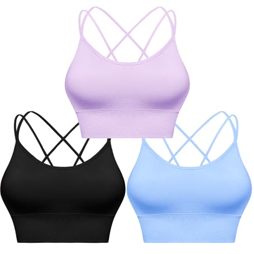 Image of Sykooria 3 Pack Strappy Sports Bra for Women Sexy Crisscross for Yoga Running Athletic Gym Workout Fitness Tank Tops