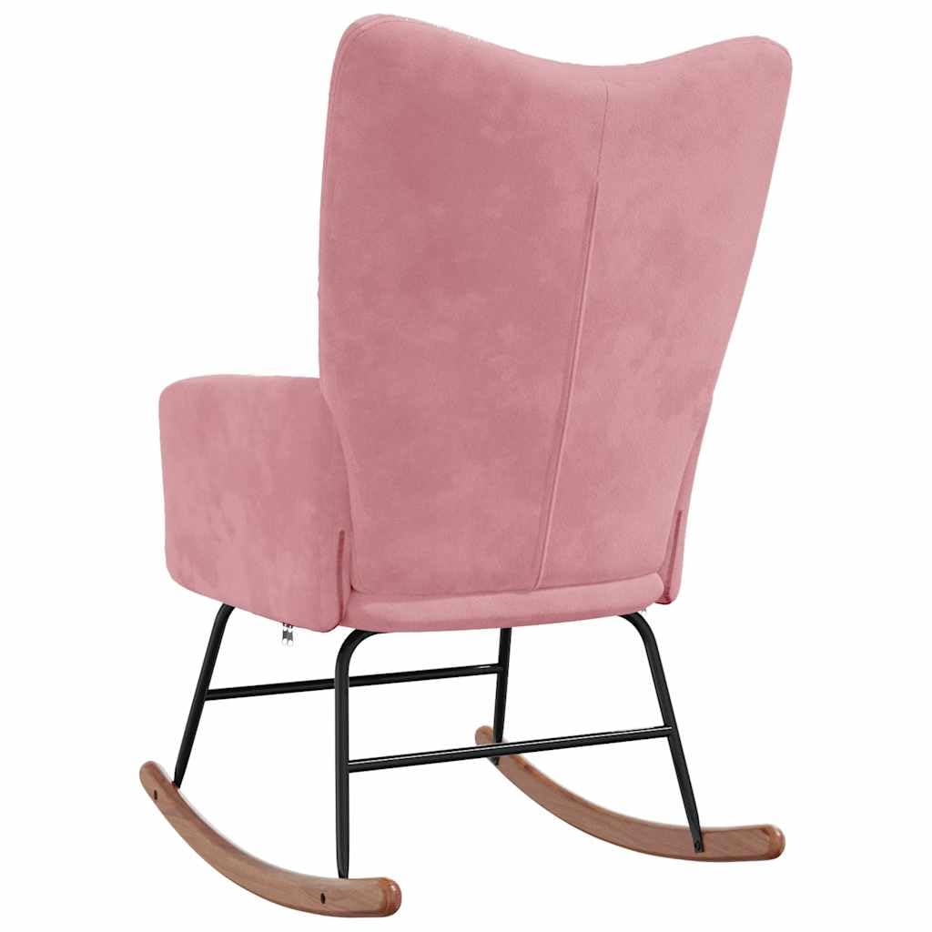 Schaukelstuhl mit Polsterung Rosa, Samtbezug mit Quadraten-Design, Relaxstuhl mit Dicker Schaumstoffpolsterung, Stahlgestell und Holzkufen, maximale Belastung 110 kg