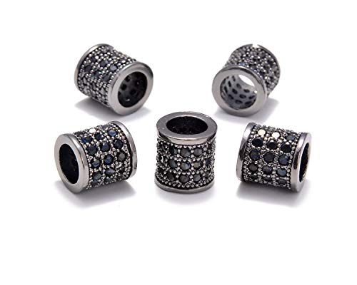 AD Zircon Pave Rhinestone Tube Beads for Bracelet Connector Spacer (5 Pcs Black on Gunmetal Tube Beads (8x8mm))