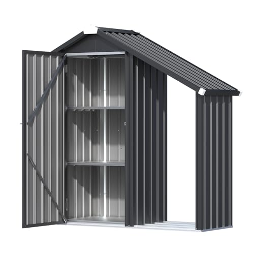 U-MAX Outdoor Tall Garden Storage Box with Double Door,3 Adjustable Shelves, Outdoor Cupboard & Cabinet for Garden, Metal Garage Bike Shed, Grey