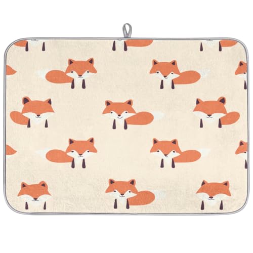 Axurera Cute Fox - Tapete de secado de platos para encimera de cocina, tapete escurridor de platos absorbente, lavable, almohadilla de secado de platos para estantes de drenaje, 61 x 46 cm
