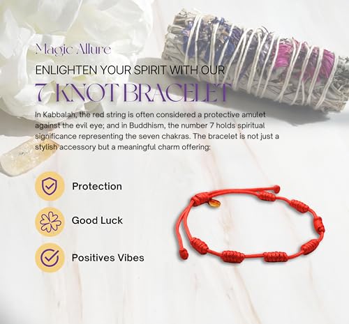 Red String Bracelet – 7 Knots Protection Amulet – Adjustable Kabbalah Good Luck Bracelet – Handmade Thick Red String of Fate for Women & Men – Durable & Stylish Design3