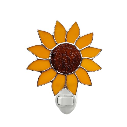 Image of CHEZBABY Stained Glass Night Light Plug into Wall Lamp Decorative Accent Nightlight for Hallway Bedroom Bathroom Kitchen Home Decor(Sunflower)