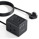 3M Extension Lead with 4 USB Slots, 4 Way (13A/3250W) Multi Plug Extension Cable, UK Desktop Power Extension Cord with Multi Socket, 1.5M Extension Cable (Black)