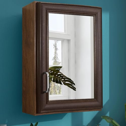 Image of Waterproof Wardrobe Mirror with Inside 5 Shelf Storage | Multipurpose Uses Wall Hanging Mirror - (wenge Color Shade)