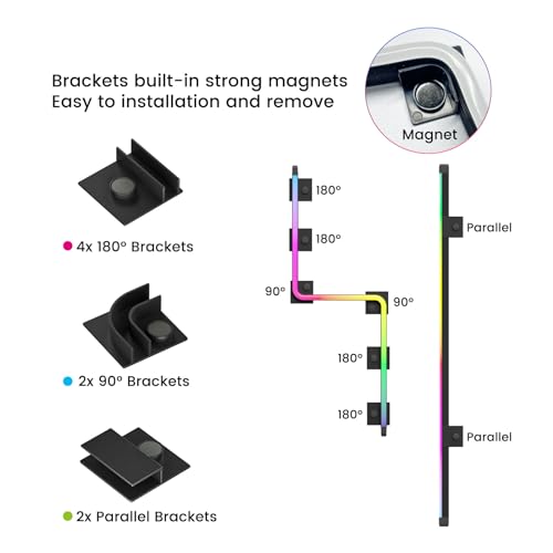Vetroo 磁気LEDストリップ PC用 21.7インチ 5V 3ピン アドレス指定可能 RGB LEDライトバー PCケース照明 Aura SYNC ギガバイト RGB フュージョン MSI ミスティックライト同期 強力な磁気ブラケット8個付き