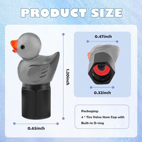 4PCS Auto Tire Valve Stem Caps,Glow in The Dark Cute Duck Valve Caps for Car Tires,Universal Car Tire Air Caps Replacement Car Decorations for Most Trucks Motorcycles Bicycles (Black)