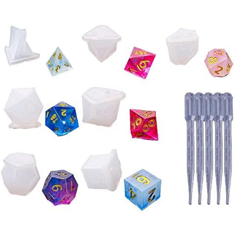 Silicone Resin Casting DND Epoxy polyhedral dice Mold Set d&d Making kit,Fillet Square Triangle Dice Mold Digital Dice Games for Families Handmade Craft Tool(7Pcs) Cover