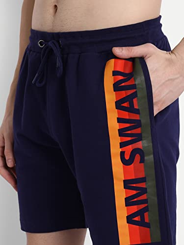 Image of AM SWAN Mens Premium Cotton Colourblocked Printed Stylish Comfort Knee Length Shorts