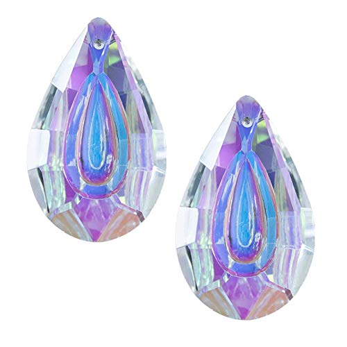 SIMUER 2Pcs Attrape-Soleil Colorés Concave Teardrop Lampe Prismes Pièces Feng Shui pour Fenêtre avec Perles de Chakra Arc-en-Ciel et Gouttes de Prisme en Cristal 76 mm