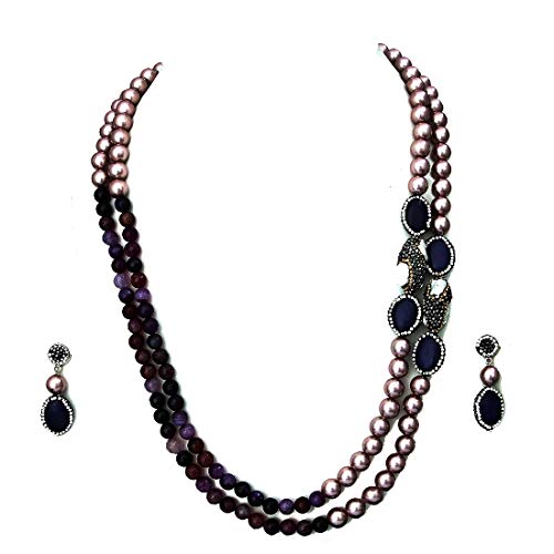 Collar de cuentas de múltiples hebras antialérgico con pendientes ligeros de piedra