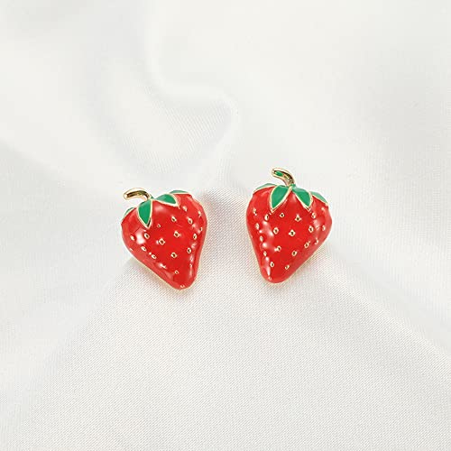 Cute Strawberry Fruits Small Stud Earrings 925 Sterling Silver Post for Women Lovely Funny Red Enamel Lifelike Lucky Mini Cartilage Tragus Hypoallergenic Jewelry Niece Daughter Girlfriend4