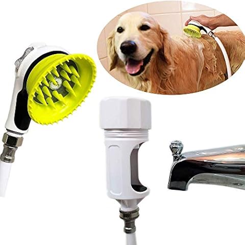 Wondurdog Bathtub Spout and Garden Hose Attachment Dog Wash Kit w/Splash Shield and Rubber Scrubbing Teeth. Tub Spouts with Front Pull Up Diverter Only. Pet Grooming for Long and Short Hair. Cover