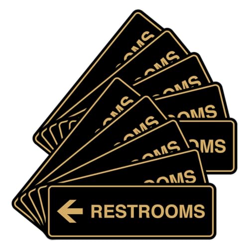 Signs ByLITA Standard Restroom (Left Arrow) Sign (Black/Gold) - Small (10 Pack)