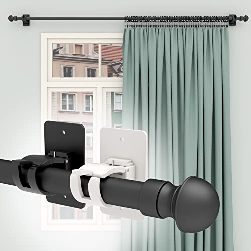 Amzonhome 8 Pieces Self Adhesive Curtain Rod Bracket, Universal Plastic Curtain Rod Holders, No Drill Curtain Rod Brackets Curtain Rod Hooks For Bathroom, Bedroom, Livingroom, Kitchen (Black + White) #TOP1