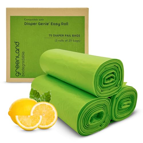 Image of Greenland Biodegradable Diaper Pail Refills with 75 Bags Compatible with Genie Easy Roll Signature Diaper Pails (3-Pack - 75 Bags)